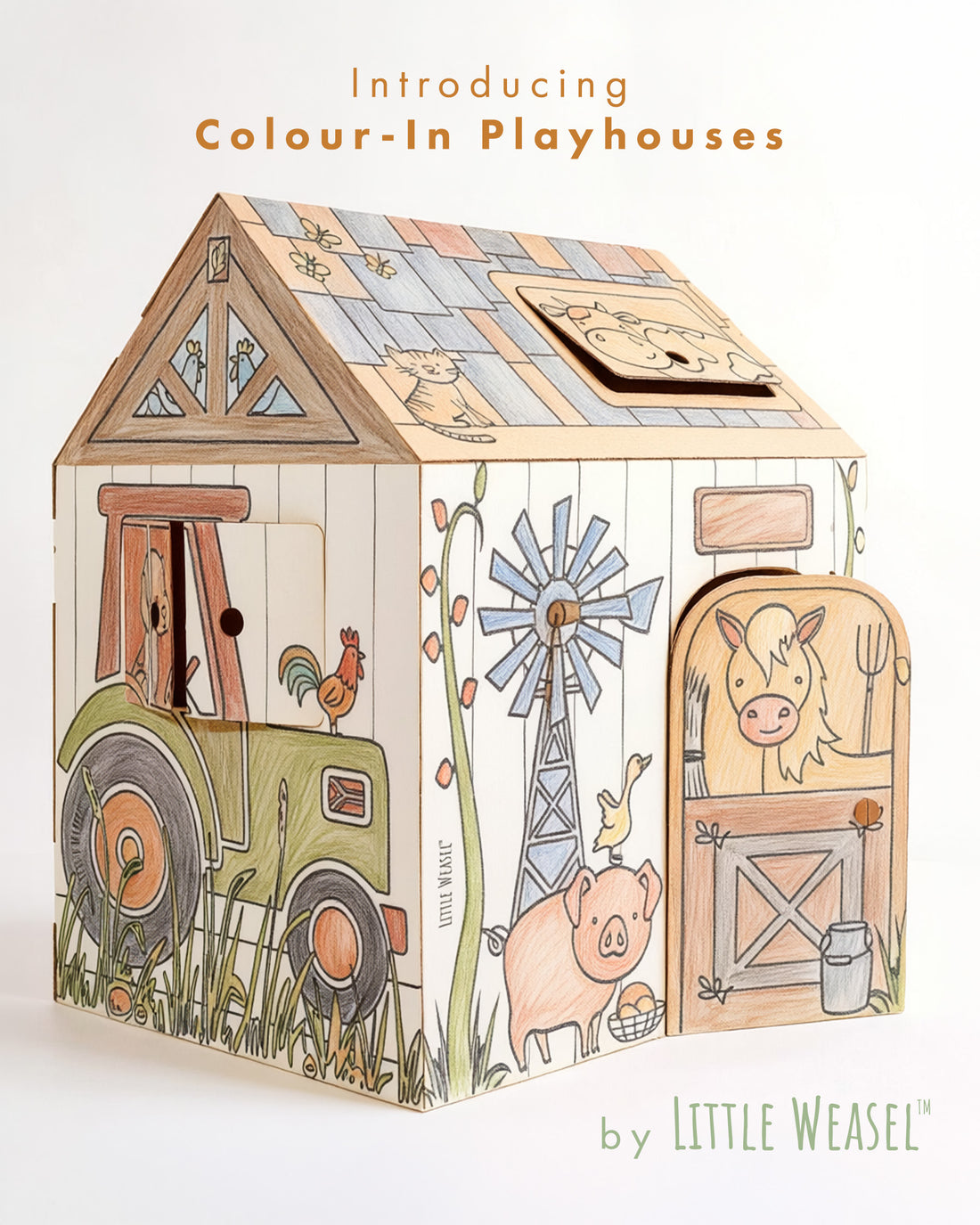 Cardboard Colour-In Playhouse - Farmhouse