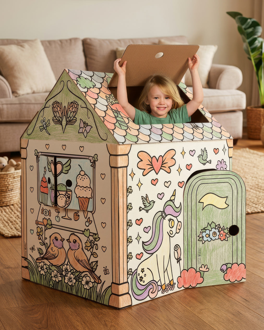 Cardboard Colour-In Playhouse - Unicorn